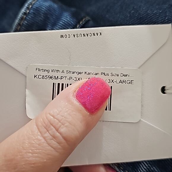 Kancan Flirting With A Stranger Plus Size Denim Distressed Flare Button Jeans - Picture 16 of 16